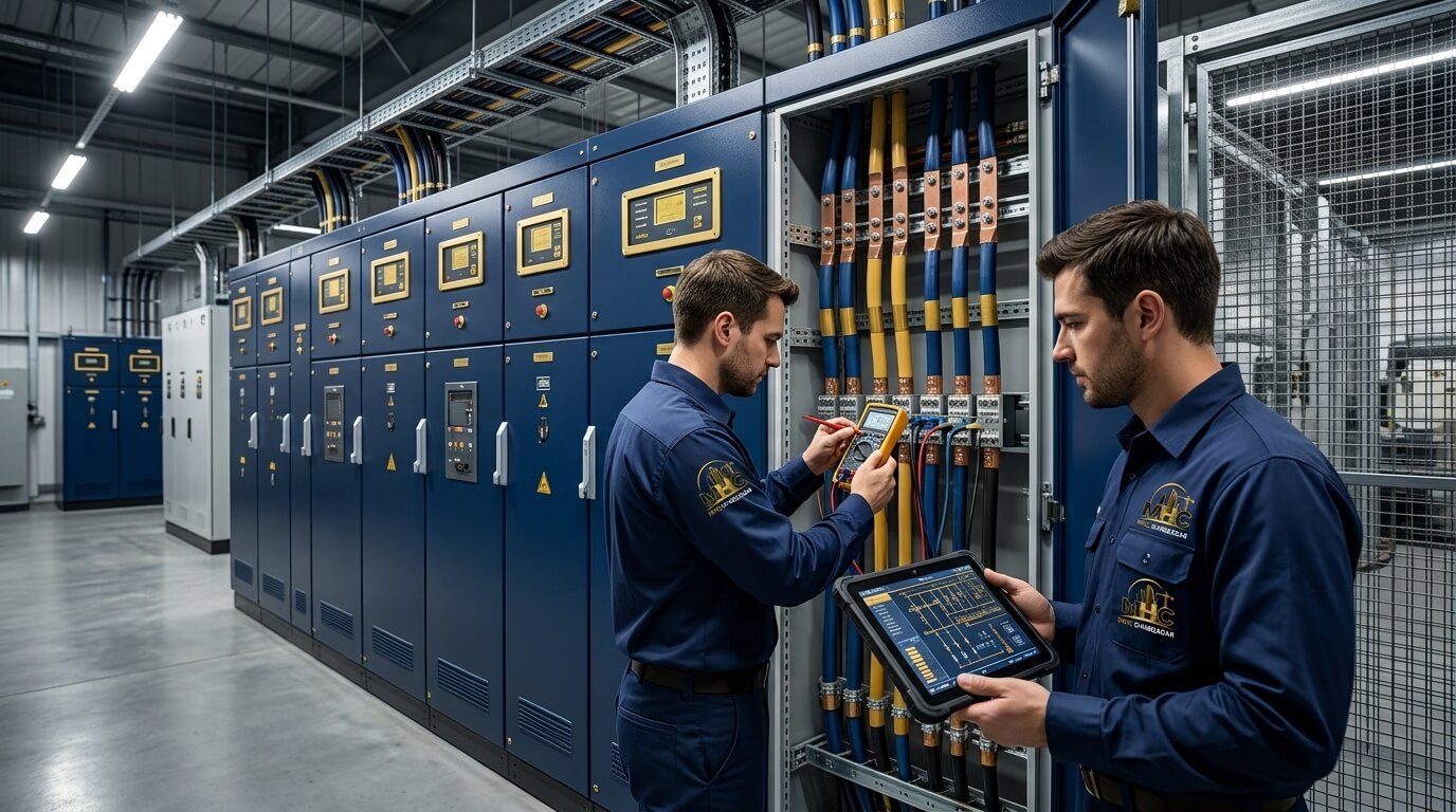 Engineer working on electrical panel