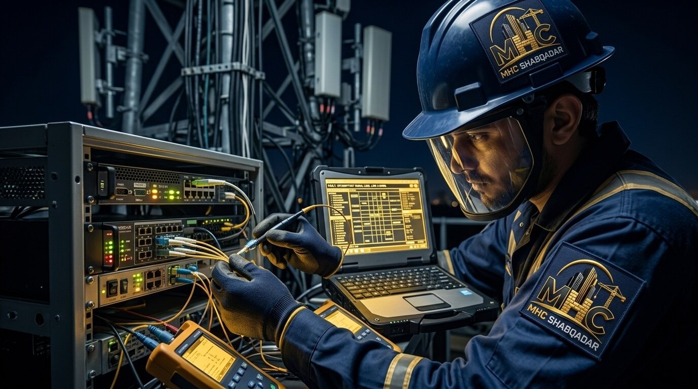 Maintenance team working on a tower